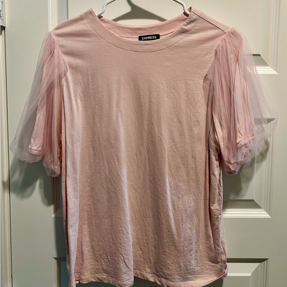 Express Pink Ruffled Short Sleeve Blouse